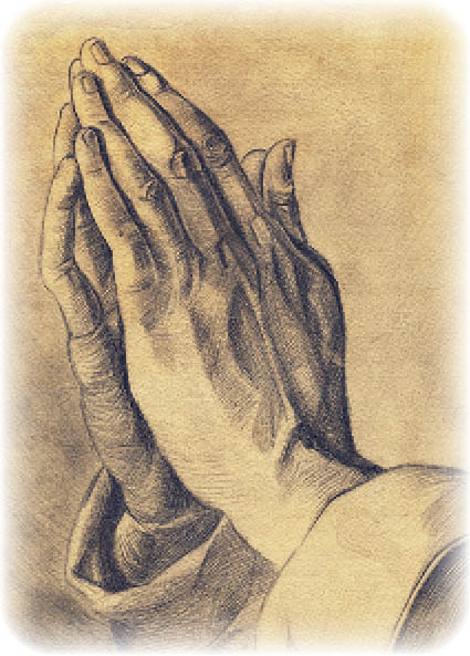 two hands in prayer pose  pencil drawing 